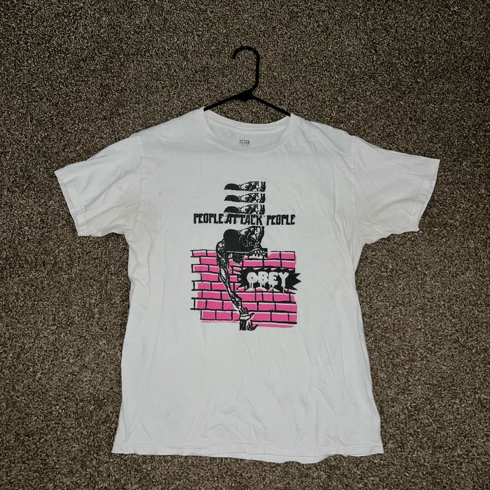Obey Vintage OG White Black Pink Graphic T Shirt